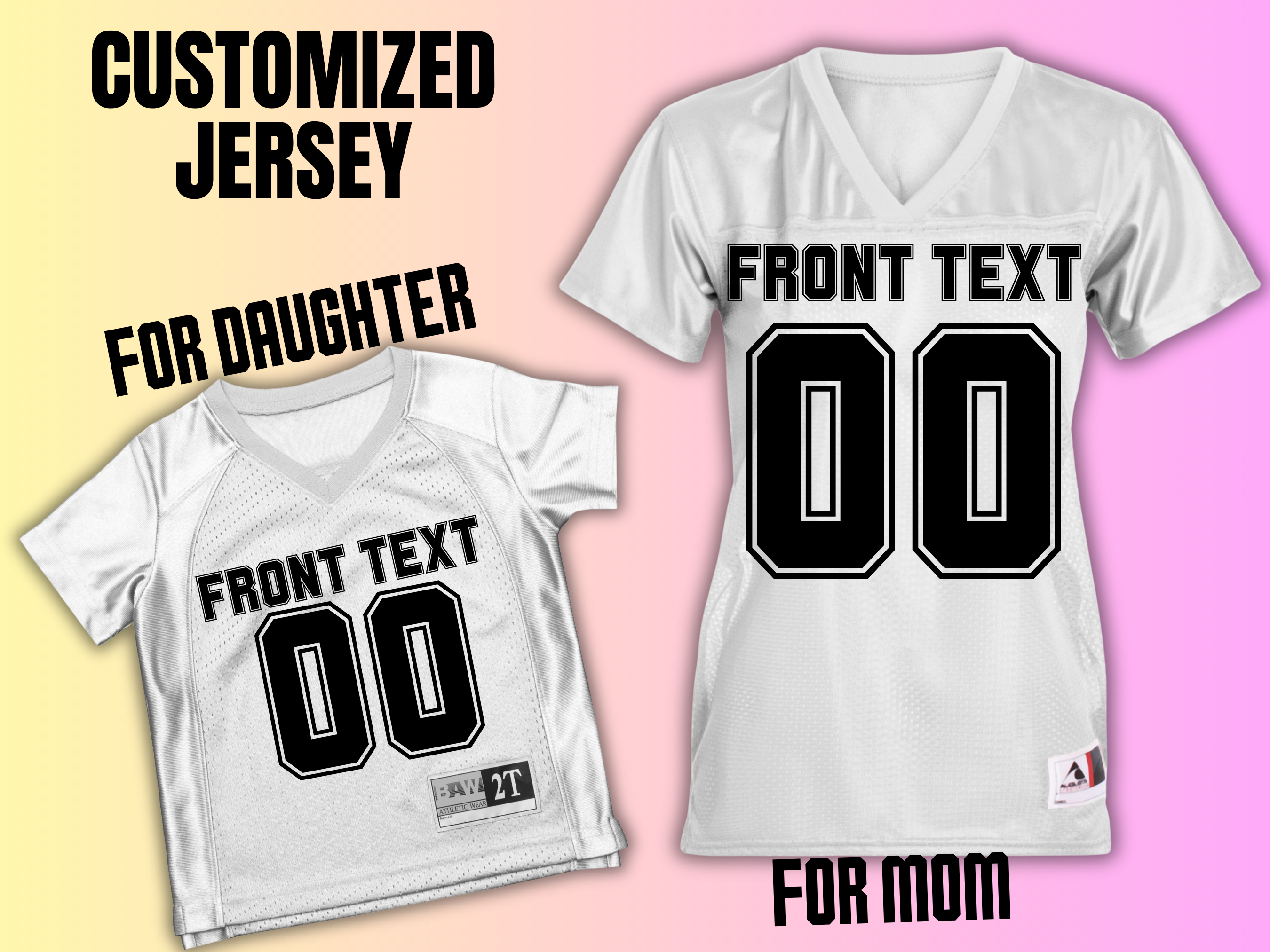 Buy Custom Football Jersey for Women / White and Pink Text