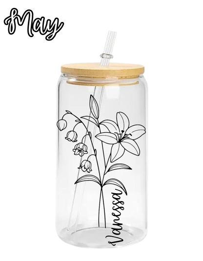 Personalized Birth Flower Coffee Cup With Name