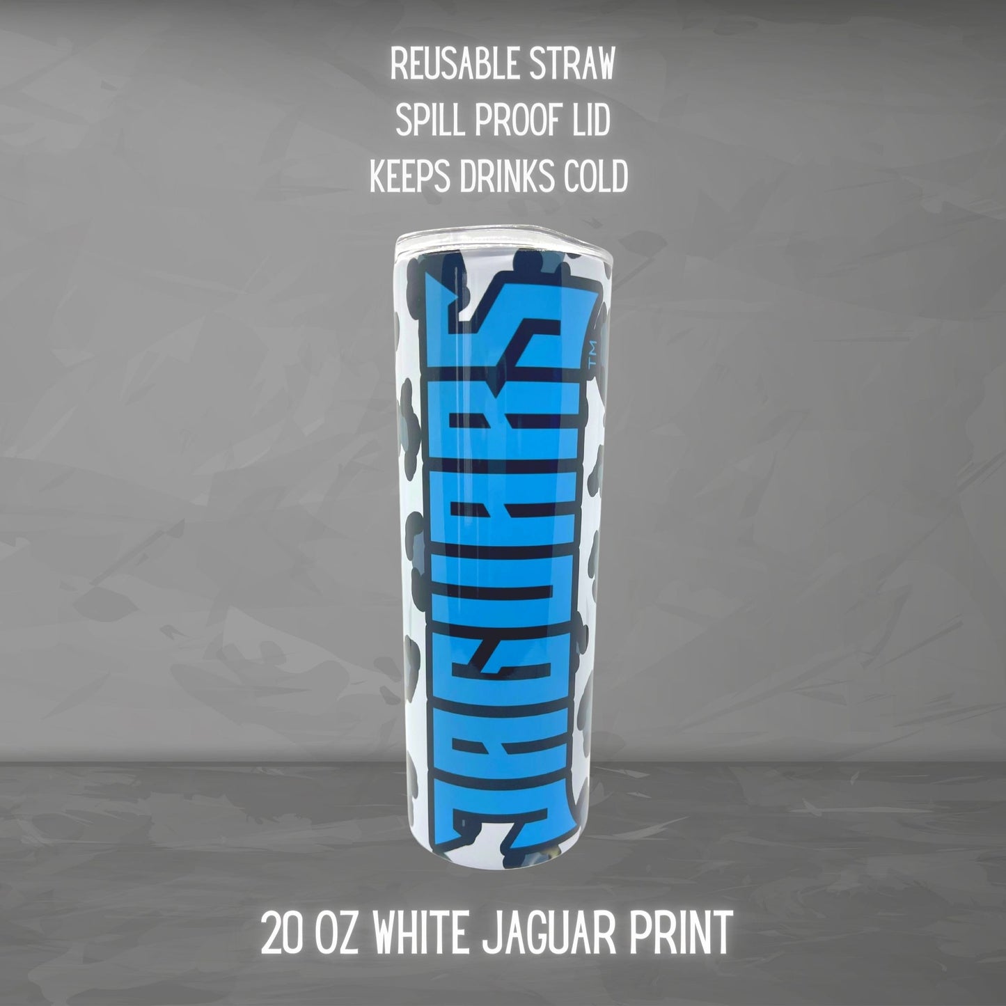 20oz White Stainless Full Wrap Jaguar Print Tumbler